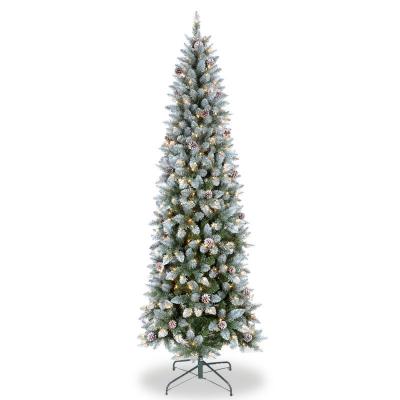 China Factory Direct Wholesale Type Modern New 7.5 Ft Flocked Pencil Shape Christmas Tree With Pine Cones Christmas Tree for sale