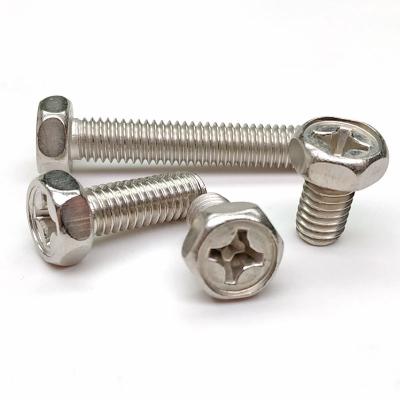 China Pan Long Service Life Stainless Steel Carbon Steel Cross Recessed External Hex Machine Screws for sale