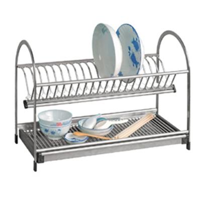 China Sustainable Home Style Two Tiers Stainless Steel Kitchen Dish Drying Rack for sale