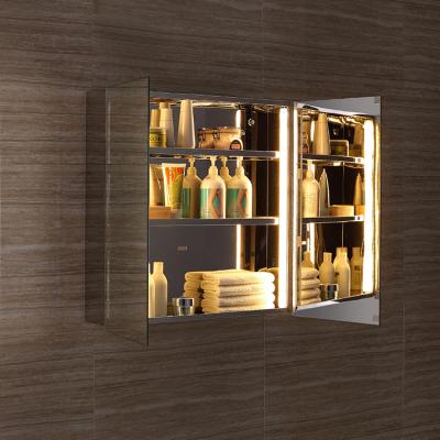 China Eco-friendly Large Makeup Mirror Modern Design Storage Bathroom Mirror Cabinet With LED Light for sale