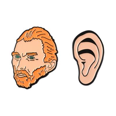 China Custom Metal Van Gogh Ear Artist Pin Badges Europe Cartoon Van Gogh for sale