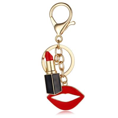 China Custom Designer Lip Gloss Lipstick Enamel Metal Lip Gloss Key Chain Key Chain for sale