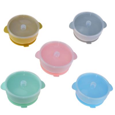 China Latex BPA Free Silicone Suction Cups With Lid Non Slip No Spill Tableware With Suction Infant Training Feeding Bowl for sale