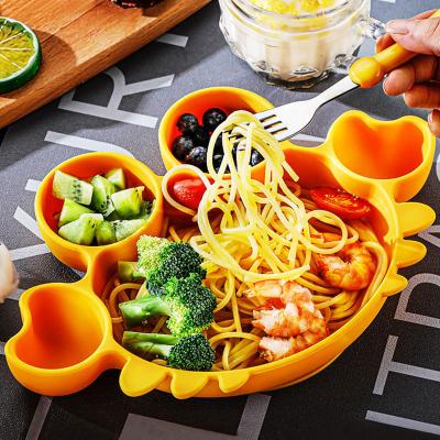 China Silicone Baby Suction Feeding Dishes BPA Divided Novelty Cute Cartoon Crab Shape Anti Puddle Free Baby Insulation Bowl Tableware for sale