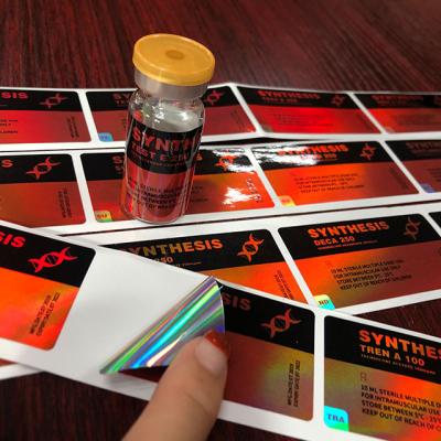 China Waterproof Laser Material Hologram Logo Injection 10ml Bottle Vial Labels for sale