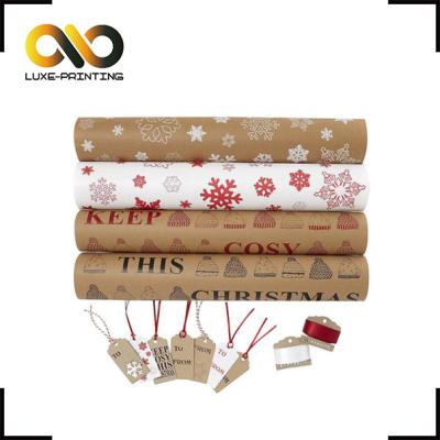 China Moisture Proof 70gsm Recycle Printed Brown Kraft Paper Gift Wrapping Paper for sale