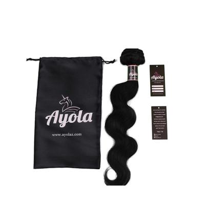 China Fashion BIODEGRADABLE custom black satin hair bundle/wig bundles drawstring bag with own logo for sale