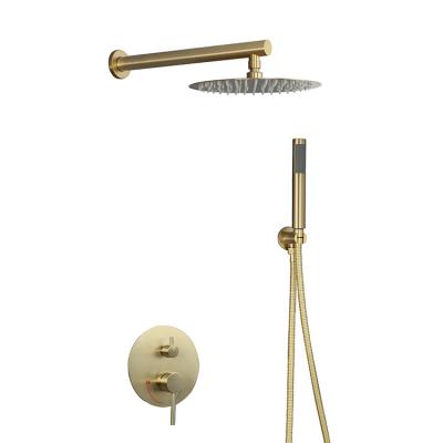 China Without Slide Bar Shower Head Stainless Steel Wall Mounted Bathroom Shower Set Rainfall Brush Gold Shower Set for sale