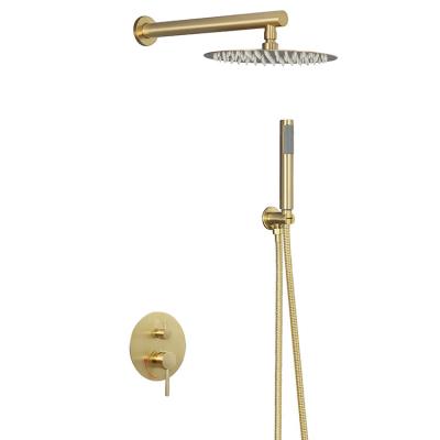 China Gold Free Slide Bar Brush Shower Set Wall Mount Rain Concealed Shower Faucet Shower Mixer Set for sale