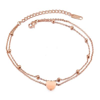 China Factory Direct Sale Fashion Stainless Steel Rose Gold Dance Heart Crystal Anklet for sale