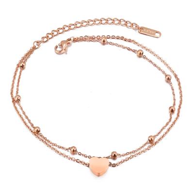 China Beautiful Cute Heart Rose Gold 316L Stainless Steel FASHIONABLE Interlocking Cute Indian Anklet for sale