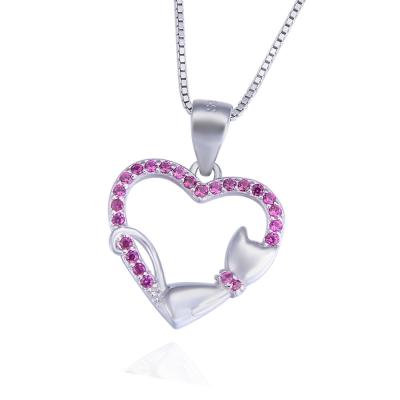 China Fashion Design Fashion Cat Heart Pendant Silver Jewelry Professional Necklace for sale