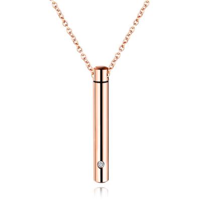 China Custom Fashion Fashion Rose Gold Color Cylinder Diamond Stainless Steel Pendant Necklace for sale