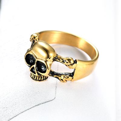 China Top Hot Selling Stainless Steel Ruby Eyes Skull Biker Mens Rings Gothic Gold Mens Skull Rings (HF-144) for sale