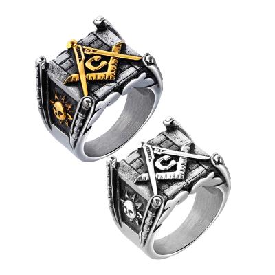 China Religious Custom Design Color 316 L High Quality Stainless Steel Mens Jewelry Gold Silver Masonic Ring for sale