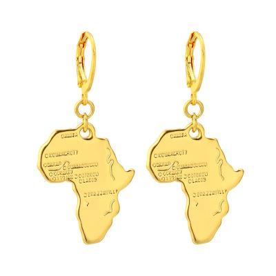 China New Design African Map Earrings Jewelry Gold Plated Africa Map Dangle Earring Women Girls for sale