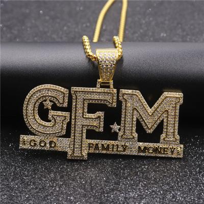 China Custom ALLOY Mens Jewelry Iced Out CZ Inlay GFM Letter God Family Silver Pendants Necklaces for sale