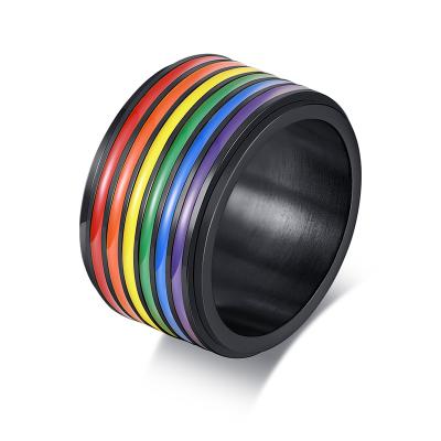 China Resin Gay Casual/Sporting Ring Stainless Steel Spinner Rings Rainbow Color LGBT Pride Jewelry Gay Men Lesbian for sale