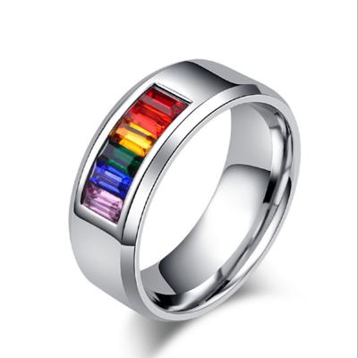 China Wholesale Rainbow Color LGBT Gay Pride 316l Stainless Steel Crystal Gay Wedding Rings Gay Pride Rings For Men Boys for sale