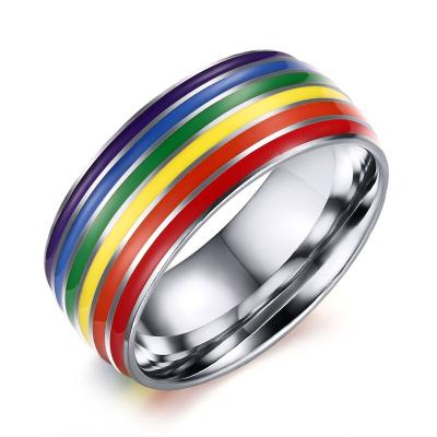 China 316L stainless steel free casual/sporting china gay rings lgbt rainbow color gay love rings for sale