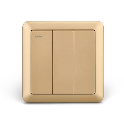 China Luxury High Grade 220-250V FULINMEN A1-L03 16A Gold 1/2 Way Switch 3 Gang Wall Push Button Plate Switch PC Material Residential / Multipurpose Gold Color for sale