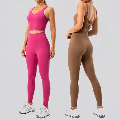 China Breathable 2023 New Sportswear 2 Piece Set Women High Quality Fashion Gym Fitness Set Butt Lift Leggings Sports Bra Two Yoga Set For Woman for sale