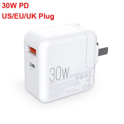 China Convenient Top Selling Products PD30W Charger Type C Ports Universal US/EU/UK Phone Adapter Plug PD Charger for sale