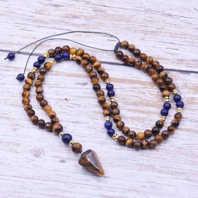 China Stone Collares Necklace Men/Men's Pendant Necklace/women/6mm Tiger Eye Stone Bead Necklace Fashion Jewelry 2019 NK103 for sale