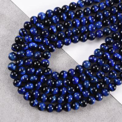 China Other Tiger Eye Stone Round Loose Natural Blue Bead For Jewelry Making 15