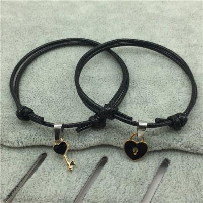 China FASHIONABLE 2 Pcs/Pair Lock Heart Key Alloy Bracelet Couples Jewelry Handmade Rope Bracelet Lovers Gifts For Women for sale