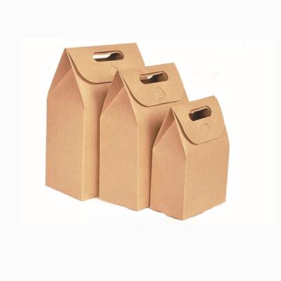 China Recyclable Customized Heat Seal Food Bread Packaging Brown Kraft Paper Bag With Handles for sale