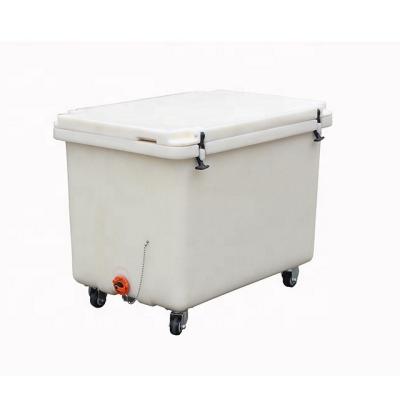 China 200L Large Capacity Waterproof Roto Mold Fishing Fresh Bin Containers With Wheels for sale