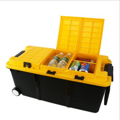 China 75L Tool Boxes Eco-friendly Portable Plastic Rolling Storage Box For Car With Two Wheels for sale