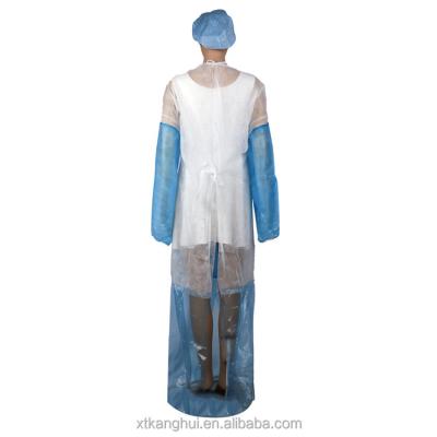 China Stitched Two Lines and Four Disposable Blue White Transparent Long Health Apron Protective Workwear Wear Belts for sale