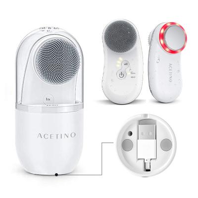 China Skin Rejuvenation Electric Ultrasonic Smart Manual Handle Face Brush Deep Exfoliating Silicone Double Sided Facial Cleansing Brush for sale