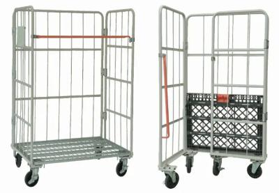 China Galvanized Welded Industrial Wire Mesh Containers Metal Wire Mesh Roll Cage Cart for sale