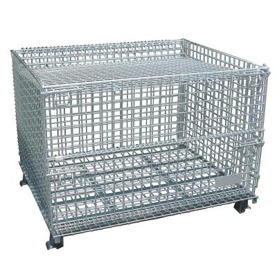 China Collapsible Galvanized Storage Bins Foldable Wire Mesh Container With Top Cover Dividers for sale