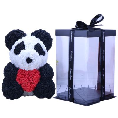 China Valentine's Day Gift 25cm Handcrafted Heart Shaped Pink Bear With Gift Box Valentine Days Artificial Flower Teddy Bear for sale