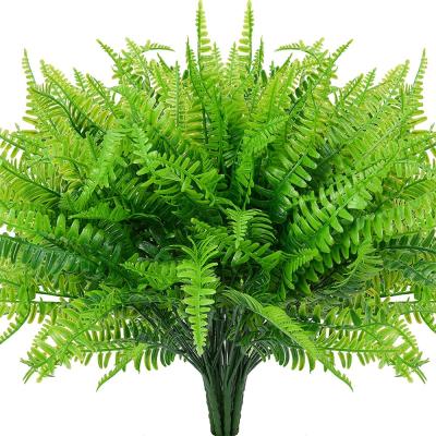 China Realistic 4pcs Green Artificial Ferns Plant Artificial Fake Boston Fern Plastic Plants Bushes for Outdoor Indoor Decor UV Resistant for sale