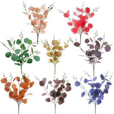 China Touch 50cm Decorative Artificial Multicolor Eucalyptus Leaves Branch Leaf Natural Artificial Garden Wedding for sale