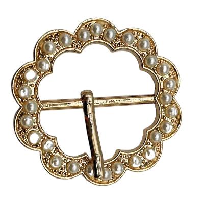 China Flower Shape Hot Selling Small Size Round Beads Buckle With Bead For Woman Gold Color Flower Shape Chime Buckle for sale