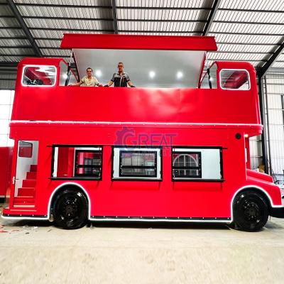 China Winery Full Kitchen 2 Floor Full Double Decker Bus Used Restaurant Trucks Volkswagen Mobile Food Truck With Seating for sale