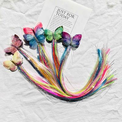 China Sporty Hair Accessories Colorful Butterfly Hair Clip For Girls Long Braids Glitter Hair Hangers Fake Wig Hairpins Fashion Kids Headwear for sale