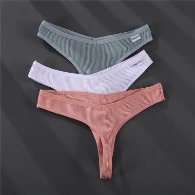 China Cotton Antibacterial Women's Panties Sexy G-String Underwear G-String 3PCS/Set Solid Color Pantys Lingerie M-XL Design Thong Brief Panties for sale