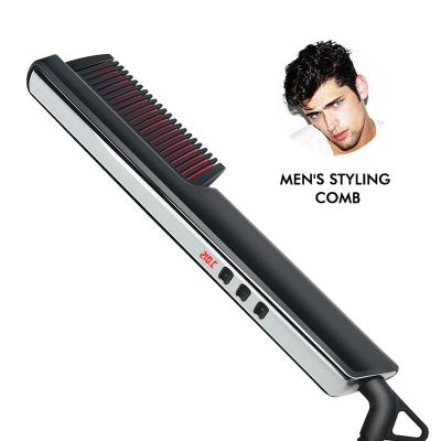 China Hotel Beard Comb Anti-scald Men and Women Ceramic Roll Comb Hot Comb LCD Straight Hair Straightener 360 Rotatable for sale