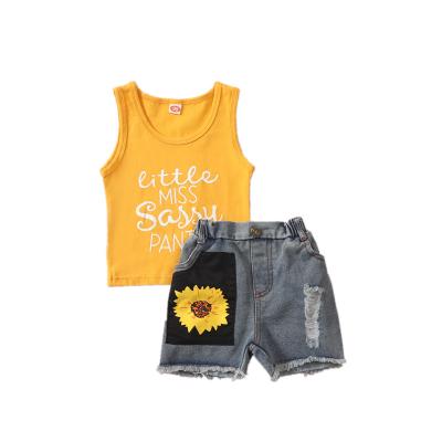 China OEM sweet ninos conjunto de ropa Para de Nian invest denim shorts summer girls kids clothes set 2021 for sale