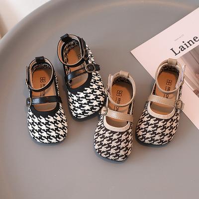 China OEM Flat Nian Shoes Pour Child Modern Houndstooth Knitted Korean Stylish Fashion Girl Shoes for sale