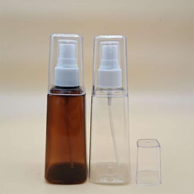 China Wholesale 100Ml Eco-friendly Amber Plastic PET Alcohol Mist Spray Pump Bottle Square for sale