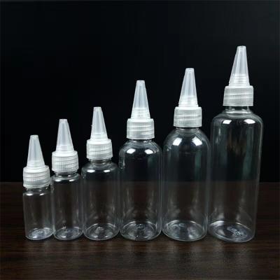 China Transparent Medicine Bottle 30ml 50ml 60ml 80ml 100ml Sharp Mouth PET Plastic Spout Bottle for sale