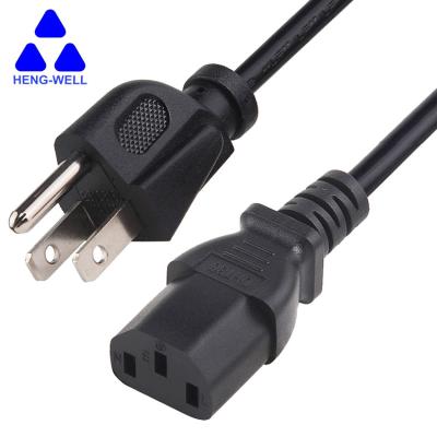 China Computer Heng-Well America USA Standard AC Power Cord Free Sample 3 Pin Plug Us 3 Pin Power Cable For Computer for sale